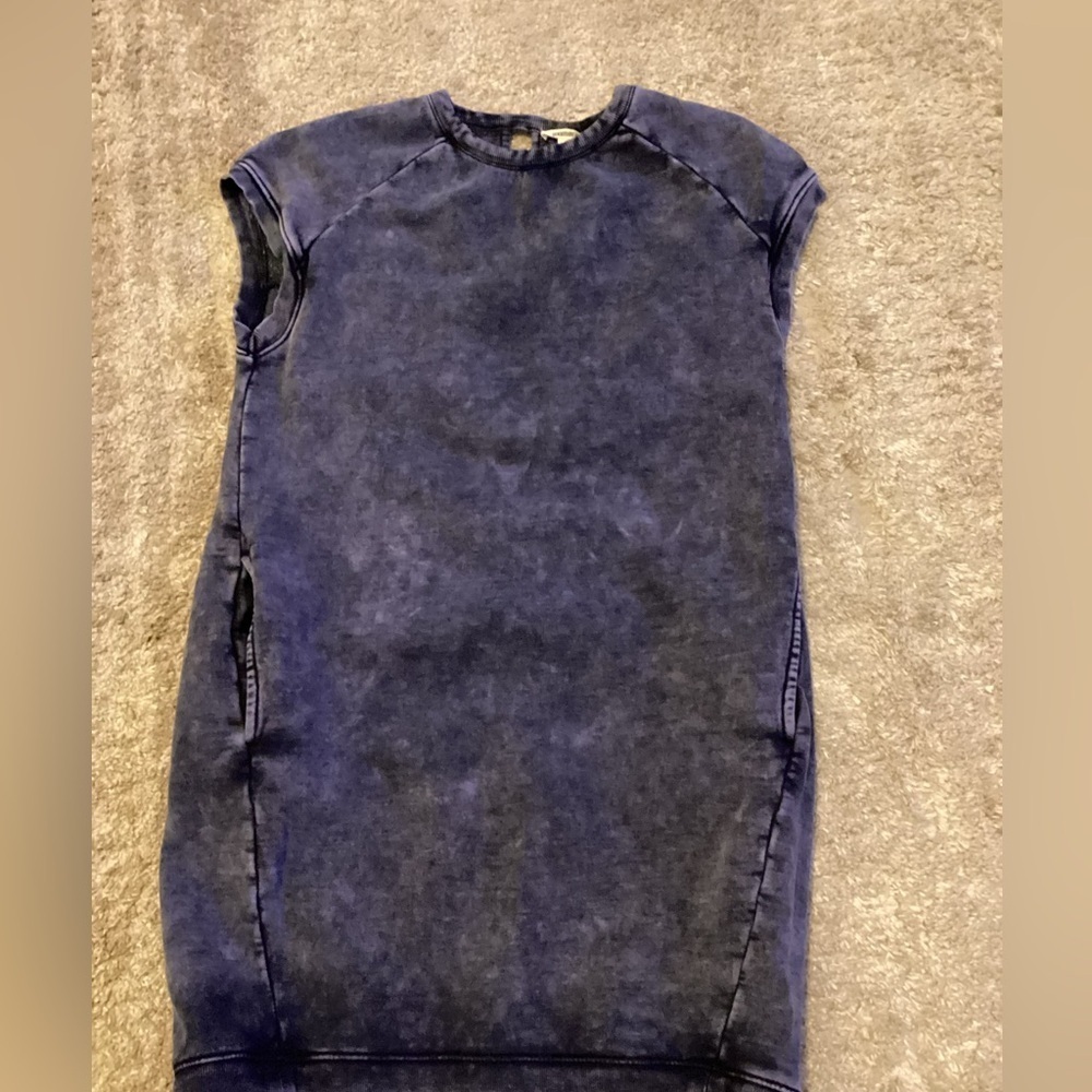 Goodthreads Women's Heritage Fleece Short-Sleeve Cocoon Dress with Pockets M Blu